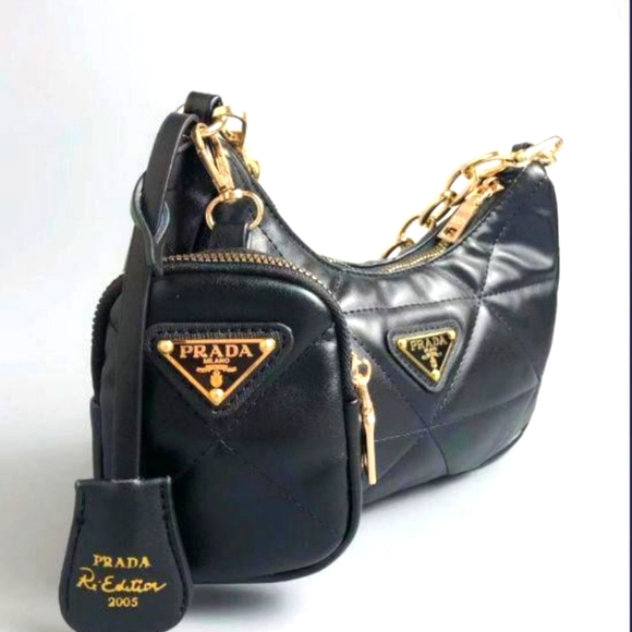 Re edition New Black Gold purse 2 way hand crossbody with pouch - Picture 4 of 11